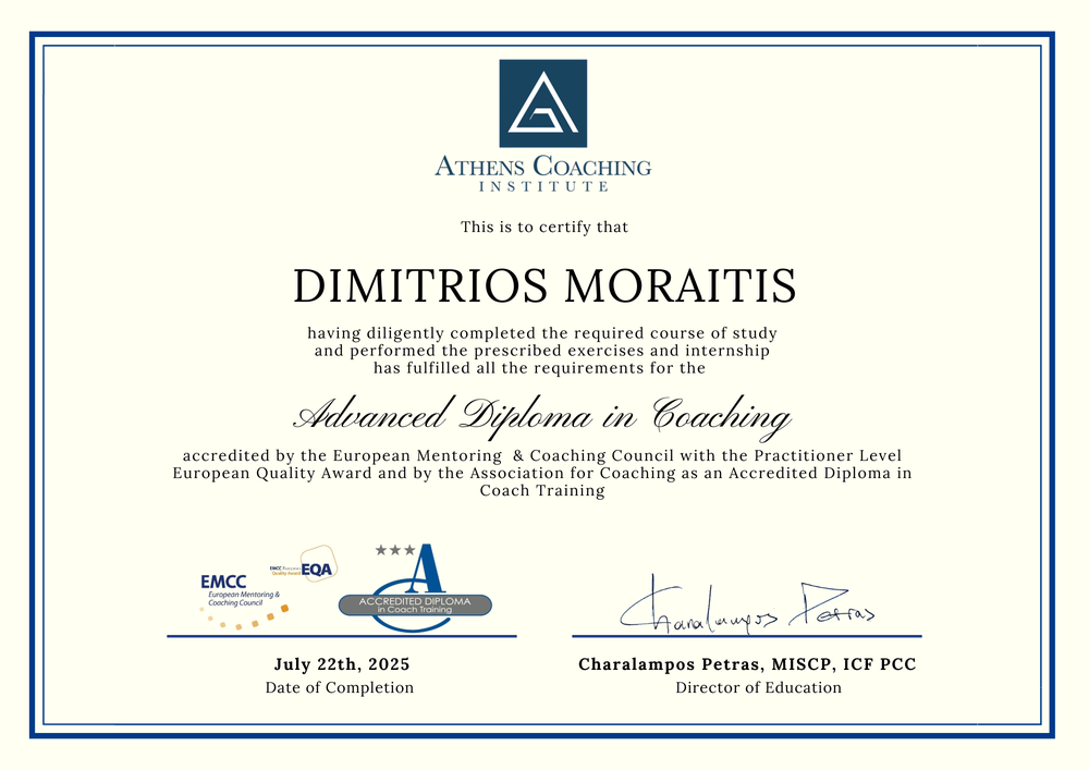 Advanced Diploma in Coaching certificate, Athens Coaching Institute
